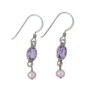 Vintage Sterling Silver 925 Amethyst Pearl Drop Earrings